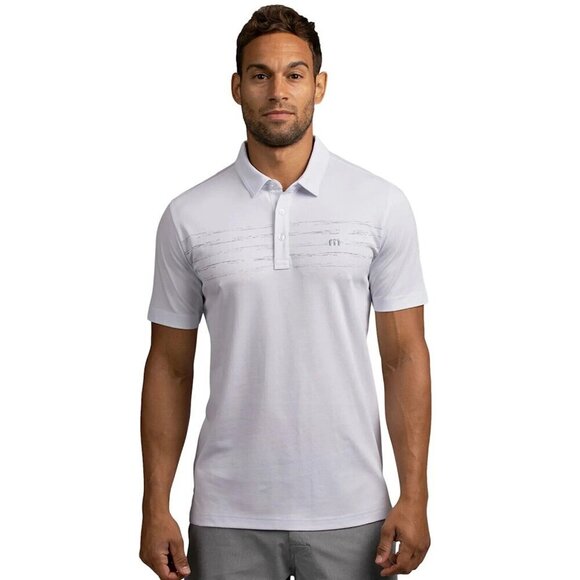 Travis Mathew White Night Shades Geometric Chest Stripe Golf Polo Mens Size S - Picture 1 of 7